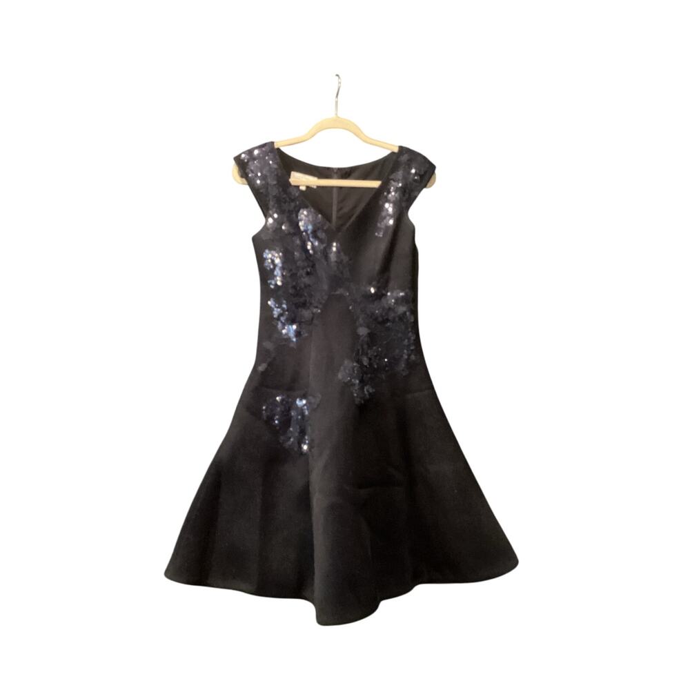 rickie freeman teri jon a line navy sleeveless floral sequin Mini dress 2